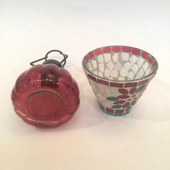 Poinsettia Mosaic Glass Shade Tea Light Holder NIB - Picture 4 of 7
